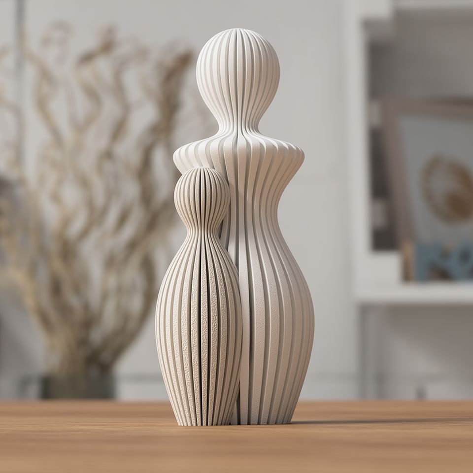 Beige mors dag-figur med ét barn og lodret rillet overflade.